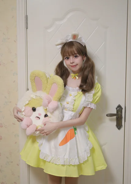 "Sunny Carrot" Bright Yellow Kawaii Maid Dress Anime Expo Comic Con French Maid Uniform Sweet Heart Lolita Gown