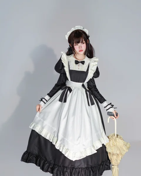 "Victorian Classic" Long Black Maid Dress Cosplay Costume Gothic Lolita Anime Expo Apron Uniform Full Set