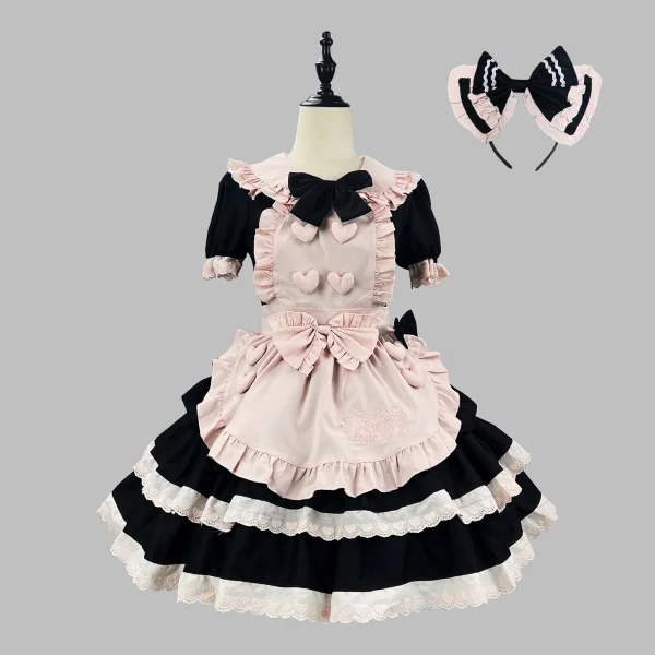 "Sweet Sakura" Pink and Black Maid Dress Lolita Cosplay Costume
