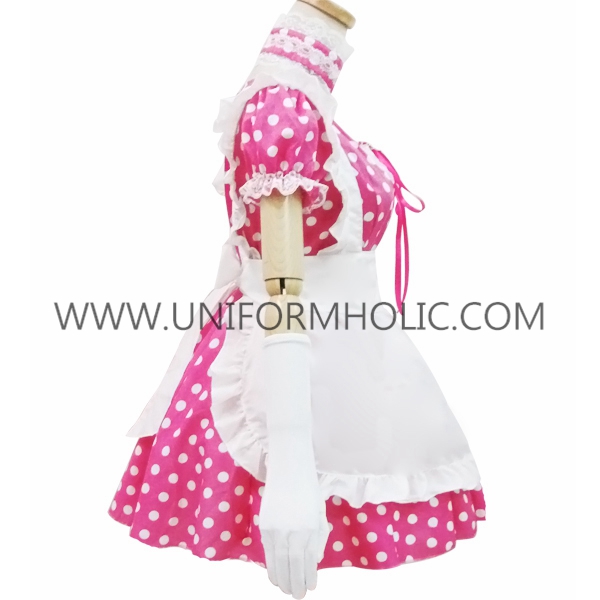 Cute Pink Wave Point Maid Dress