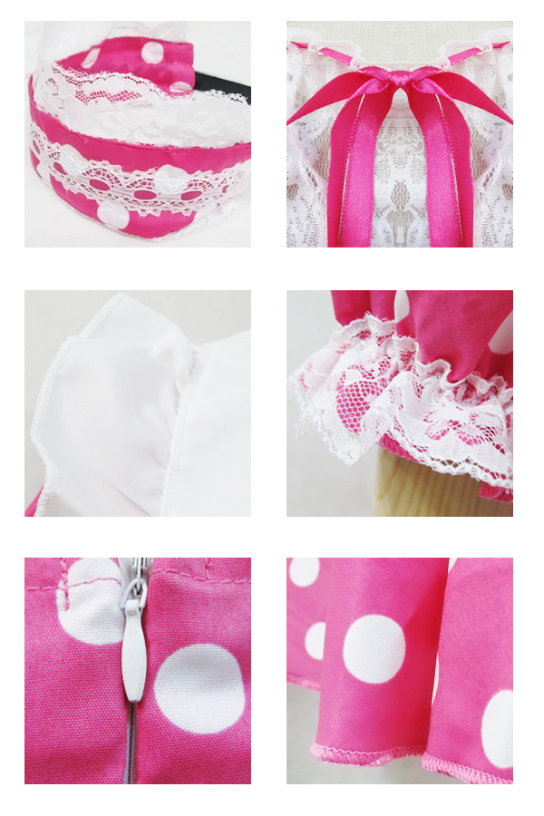 Cute Pink Wave Point Maid Dress